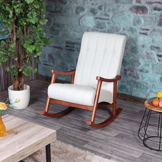 Cosmo Casa - Schommelstoel - Relax - Kunstleer - Crème