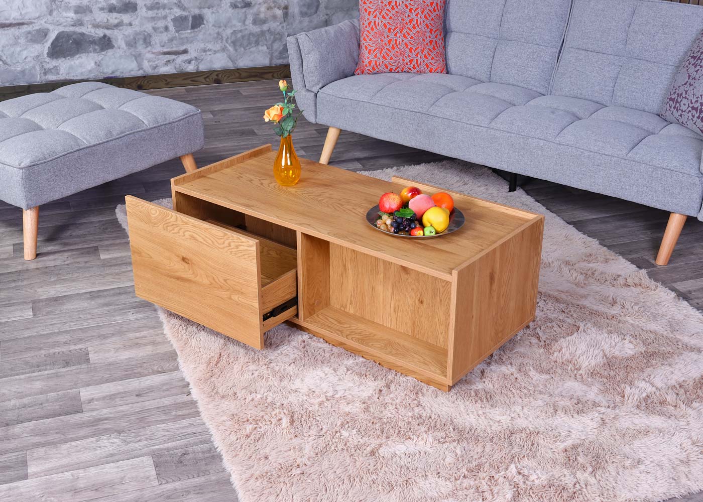 Cosmo Casa - Salontafel - Lade - MDF - Eikenlook - 110×50×40 cm