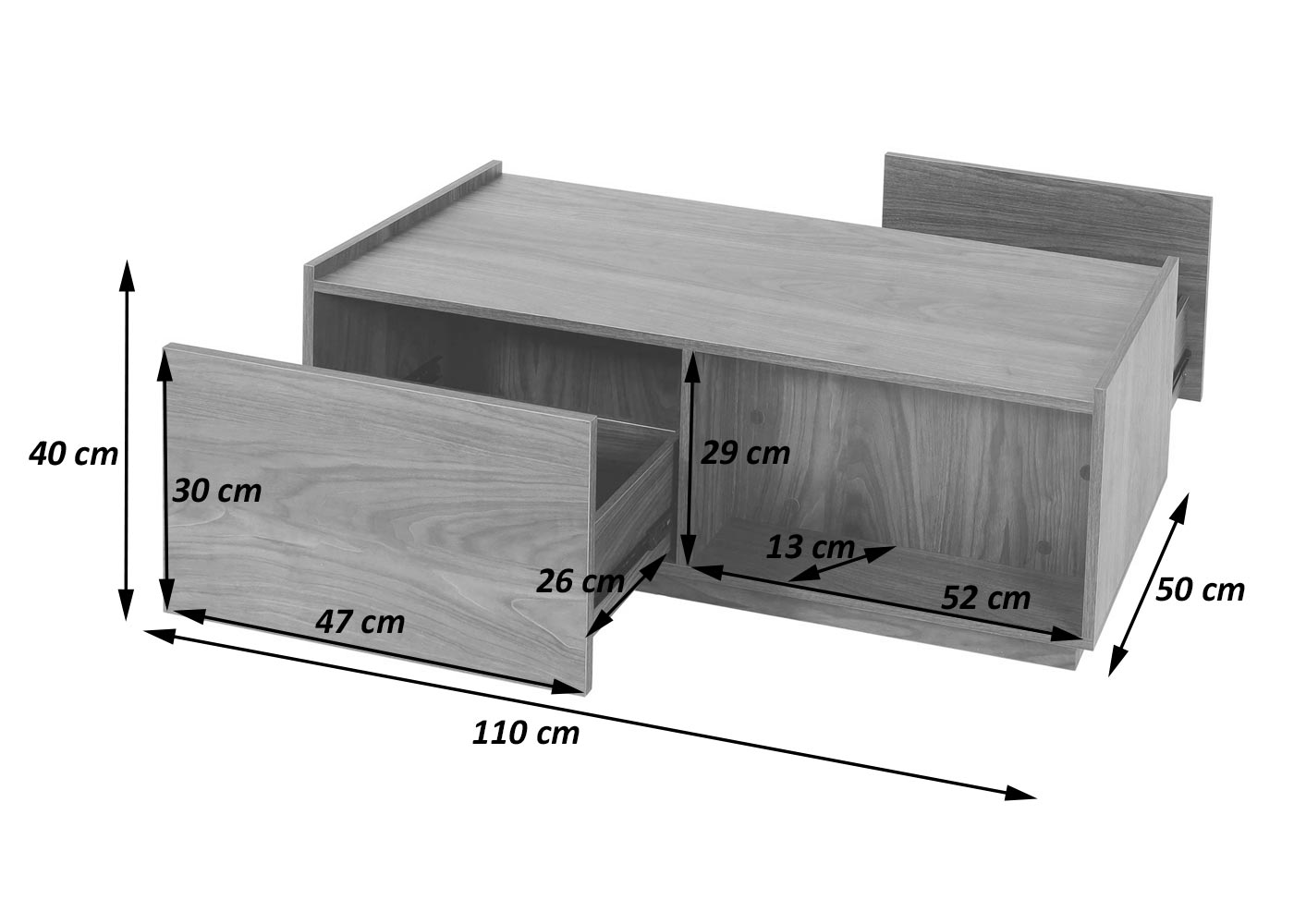 Cosmo Casa - Salontafel - Lade - MDF - Walnootlook - 110×50×40 cm