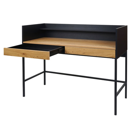 Cosmo Casa - Bureau - Computertafel/Werktafel met Lade - Eikenlook MDF & Metaal - 120×50 cm