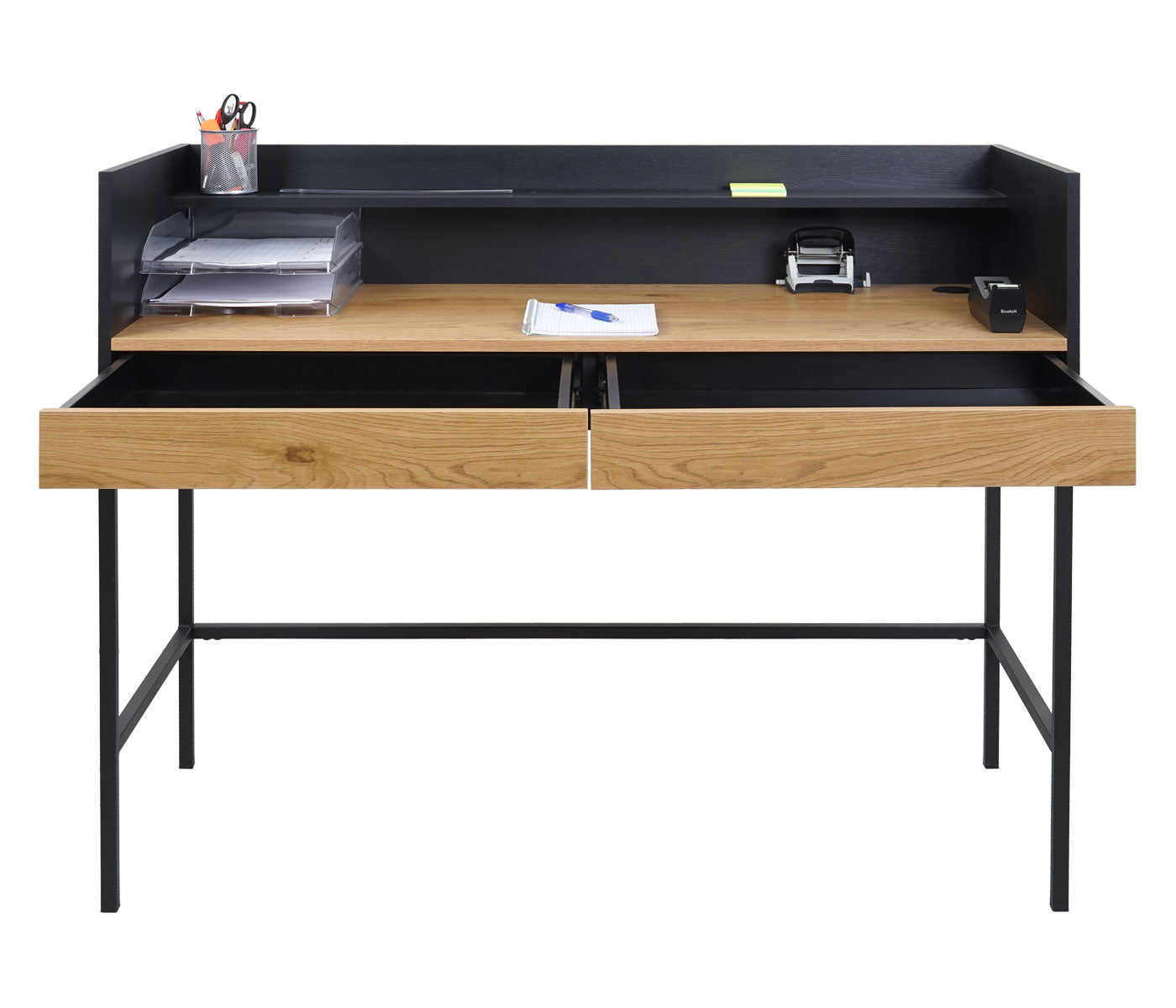 Cosmo Casa - Bureau - Computertafel/Werktafel met Lade - Walnootlook MDF & Metaal - 120×50 cm