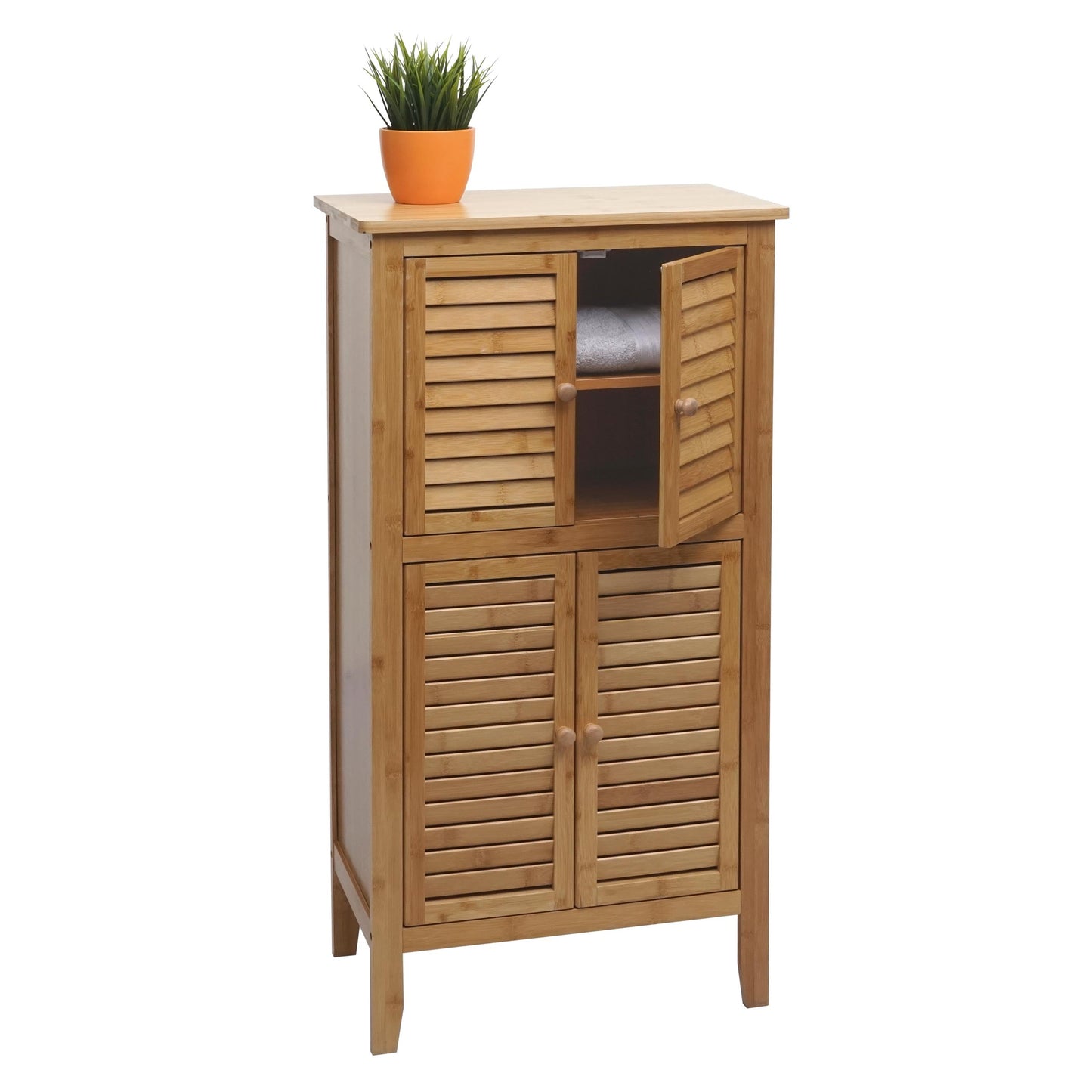 Cosmo Casa - Badkamerkast - Plankladekast - 4 Deuren - Bamboe - 100×50×30 cm