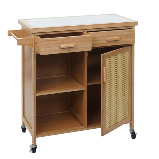 Cosmo Casa - Serveerwagen - Met lade - Bamboe - Bruin - 85×84×36 cm