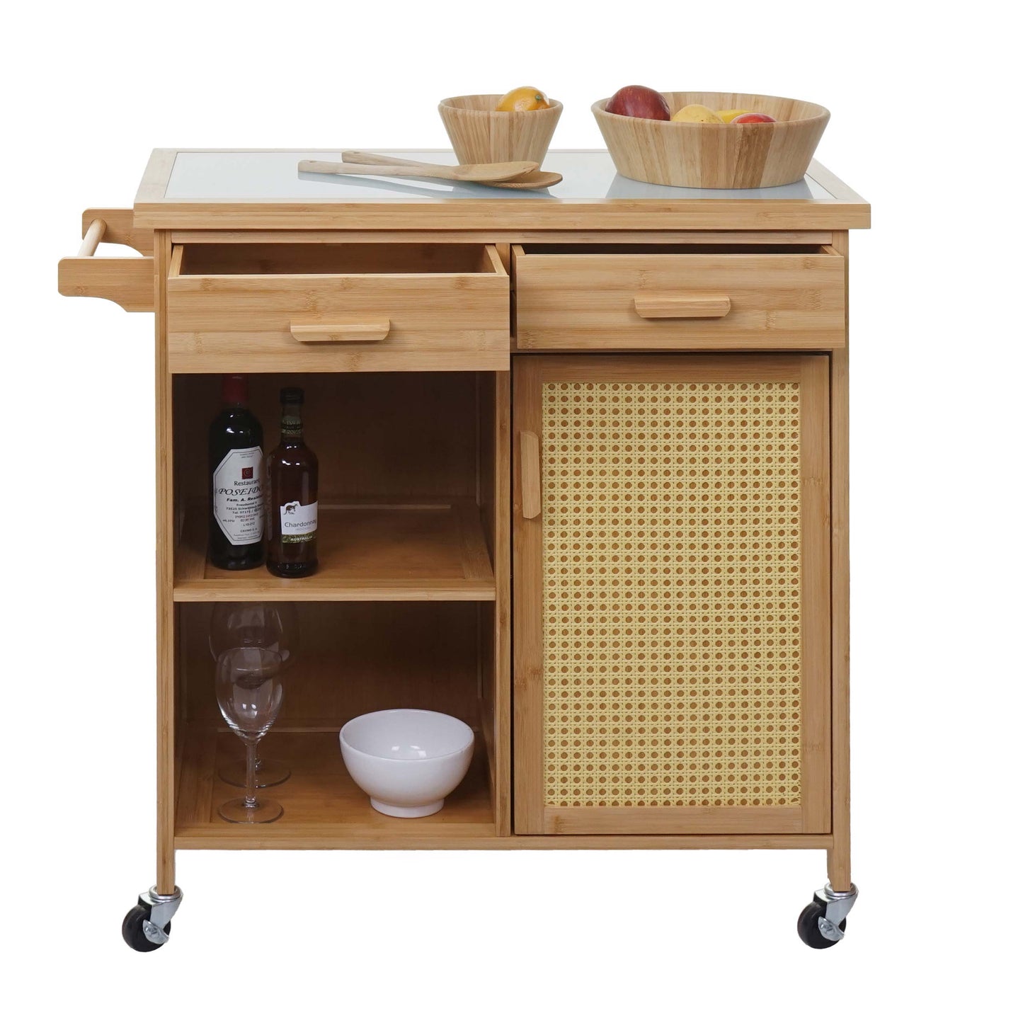 Cosmo Casa - Serveerwagen - Met lade - Bamboe - Bruin - 85×84×36 cm