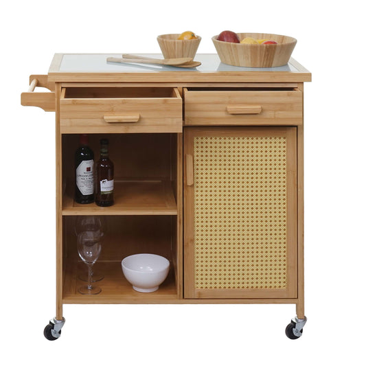 Cosmo Casa - Serveerwagen - Met lade - Bamboe - Bruin - 85×84×36 cm