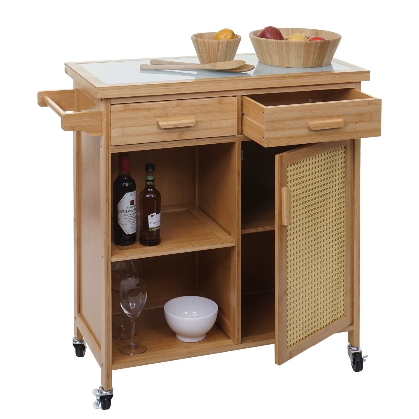 Cosmo Casa - Serveerwagen - Met lade - Bamboe - Bruin - 85×84×36 cm