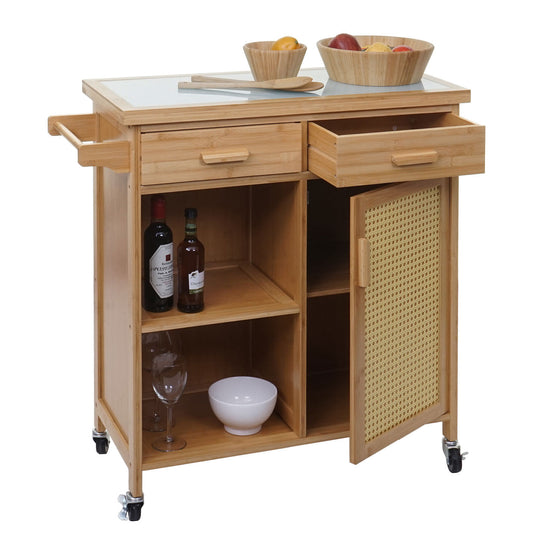 Cosmo Casa - Serveerwagen - Met lade - Bamboe - Bruin - 85×84×36 cm