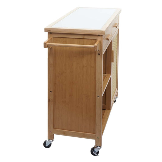 Cosmo Casa - Serveerwagen - Met lade - Bamboe - Bruin - 85×84×36 cm