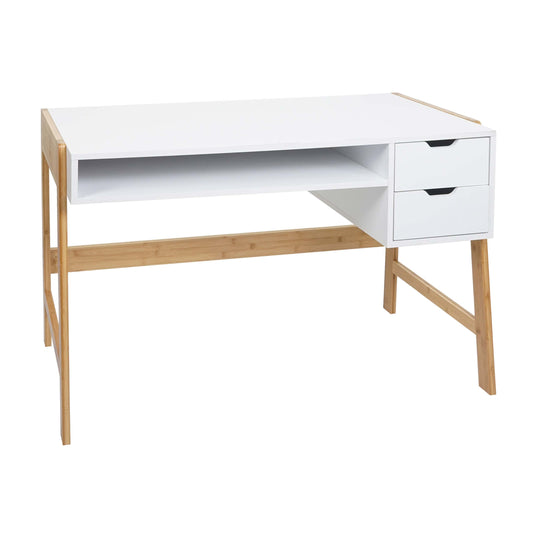 Cosmo Casa - Bureau - Met lade - Bamboe - Wit - 76×115×58 cm