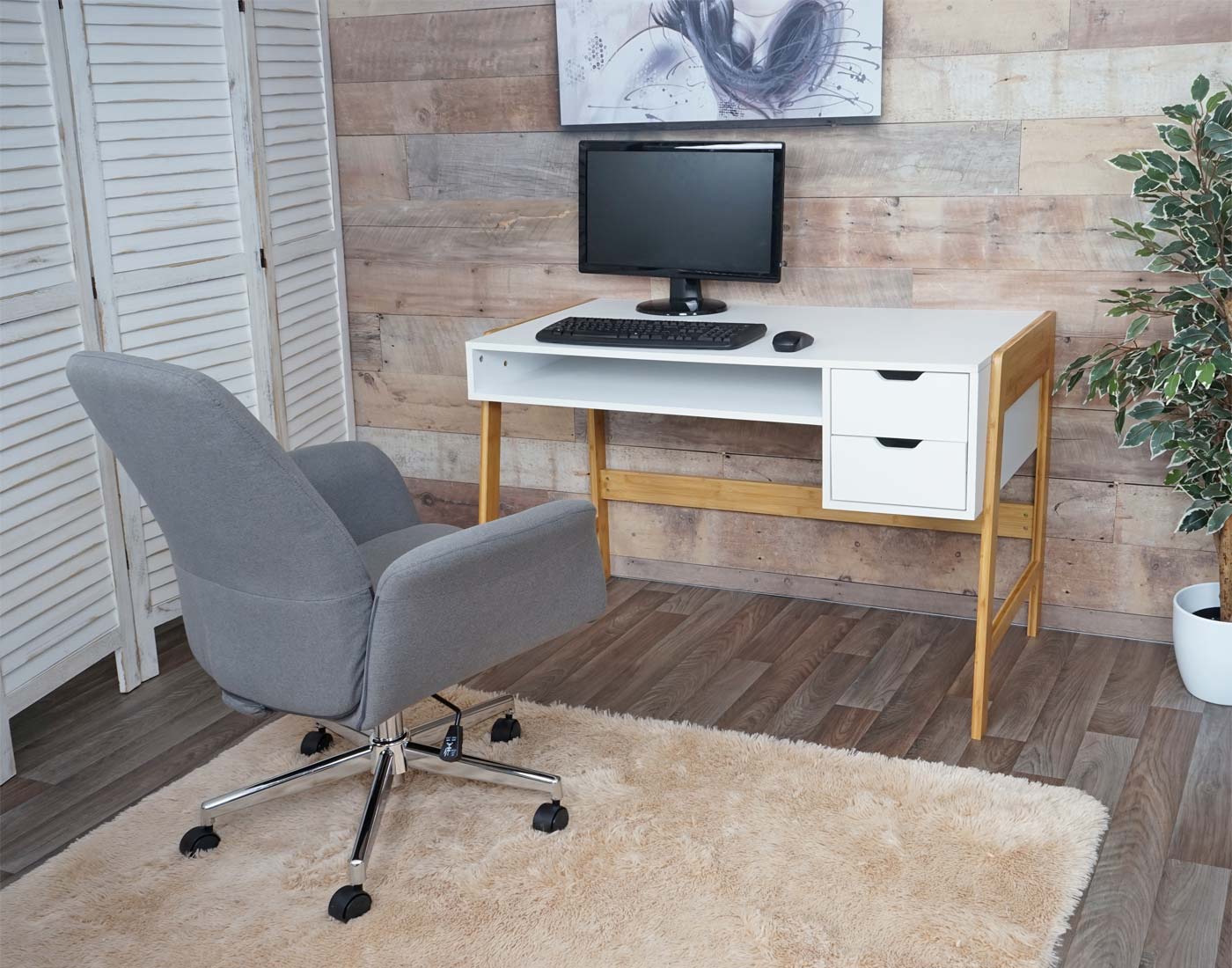 Cosmo Casa - Bureau - Met lade - Bamboe - Wit - 76×115×58 cm