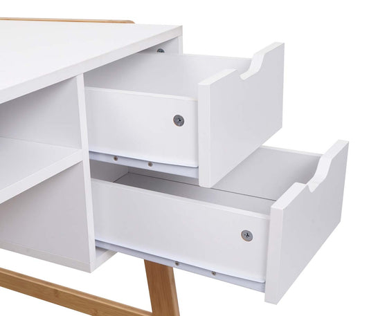 Cosmo Casa - Bureau - Met lade - Bamboe - Wit - 76×115×58 cm