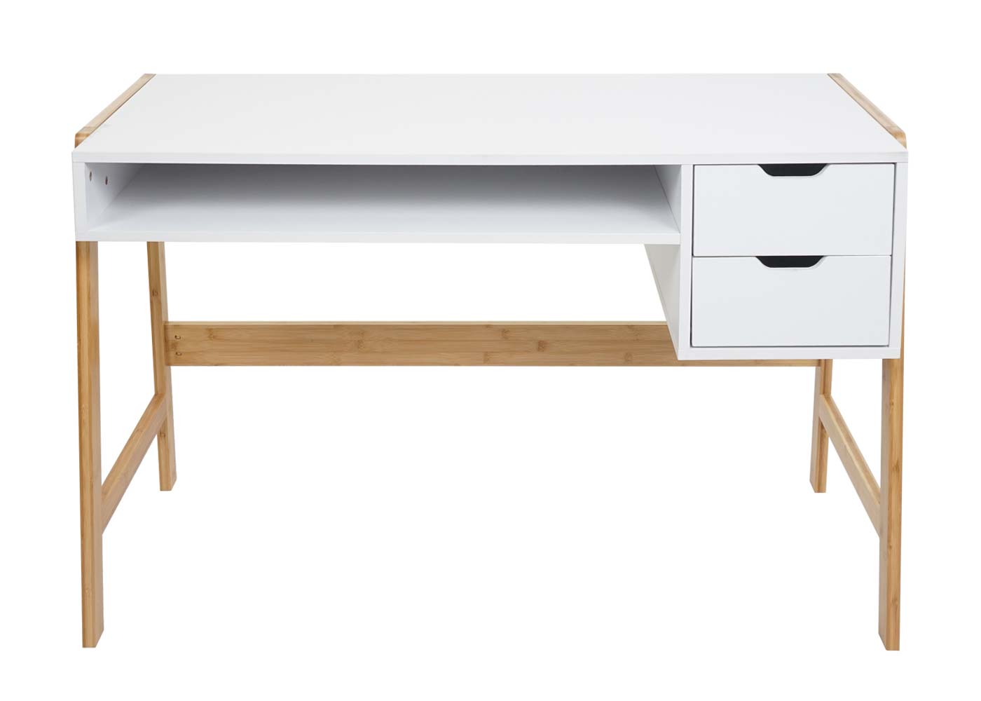 Cosmo Casa - Bureau - Met lade - Bamboe - Wit - 76×115×58 cm