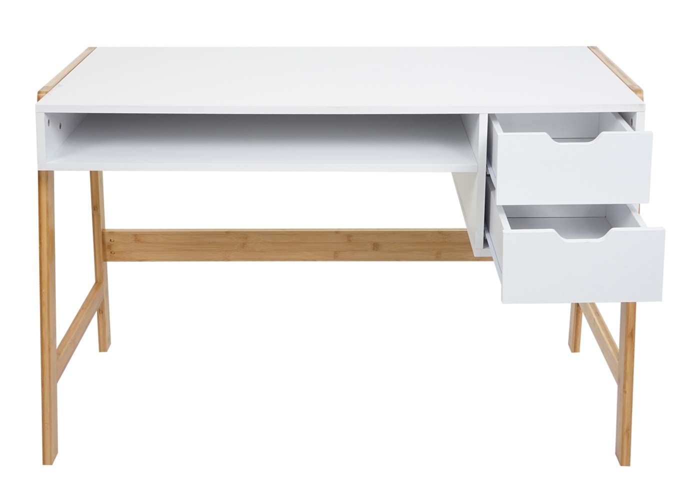 Cosmo Casa - Bureau - Met lade - Bamboe - Wit - 76×115×58 cm