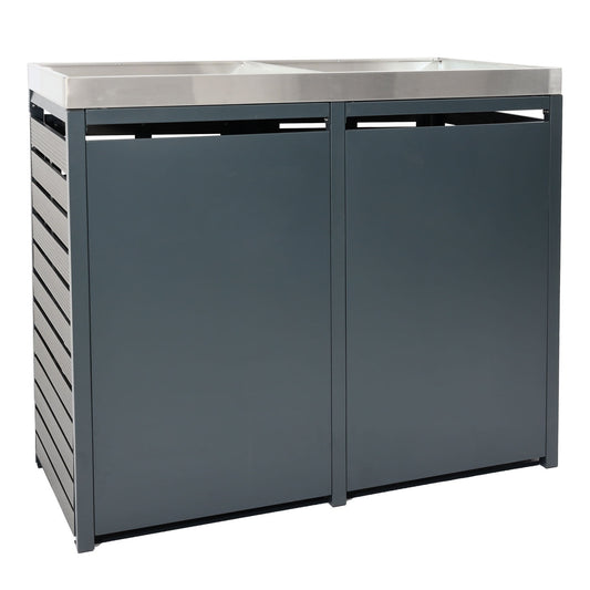 Cosmo Casa - Set van 2 Vuilnisbakbekleding - Plantenbak - WPC & RVS - Antraciet - 124×134×84 cm