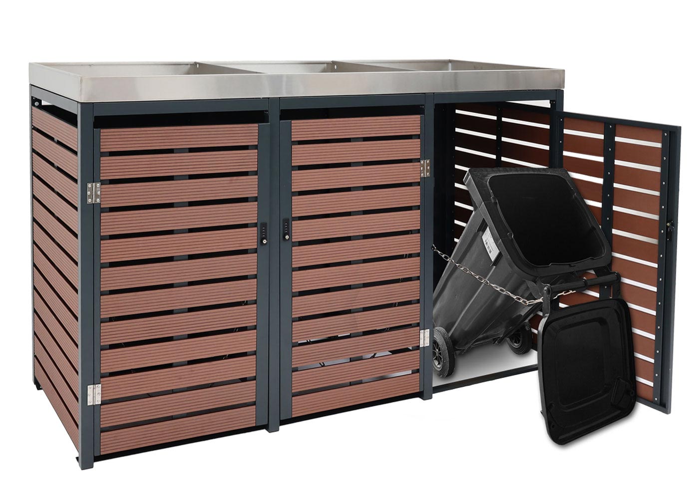 Cosmo Casa - Vuilnisbakbekleding - Met plantenbak - WPC & RVS - Antraciet - 124×200×84 cm