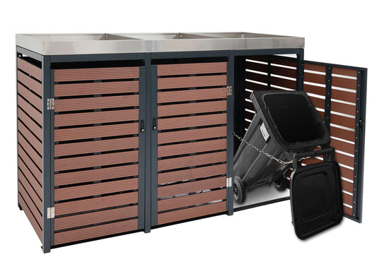 Cosmo Casa - Vuilnisbakbekleding - Met plantenbak - WPC & RVS - Antraciet - 124×200×84 cm