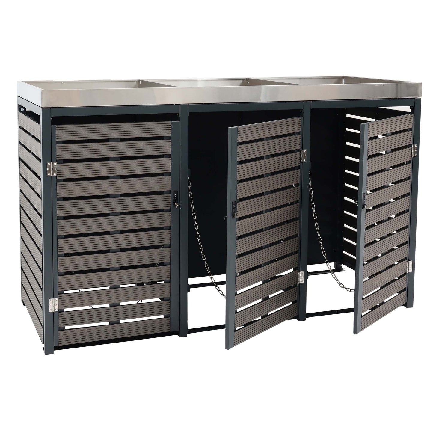 Cosmo Casa - Vuilnisbakbekleding - Met plantenbak - WPC & RVS - Antraciet - 124×200×84 cm