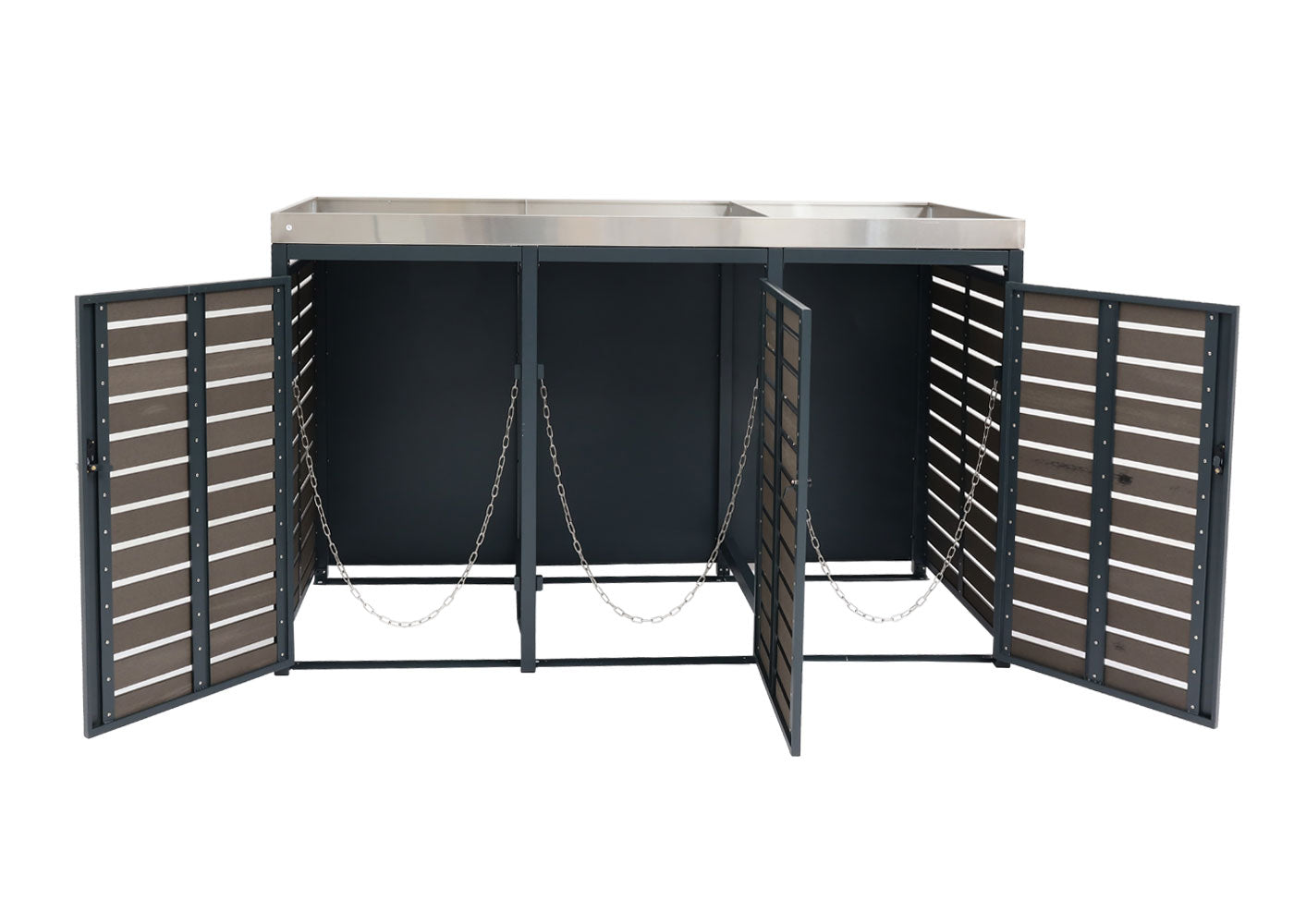 Cosmo Casa - Vuilnisbakbekleding - Met plantenbak - WPC & RVS - Antraciet - 124×200×84 cm