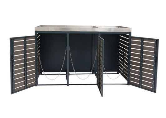 Cosmo Casa - Vuilnisbakbekleding - Met plantenbak - WPC & RVS - Antraciet - 124×200×84 cm
