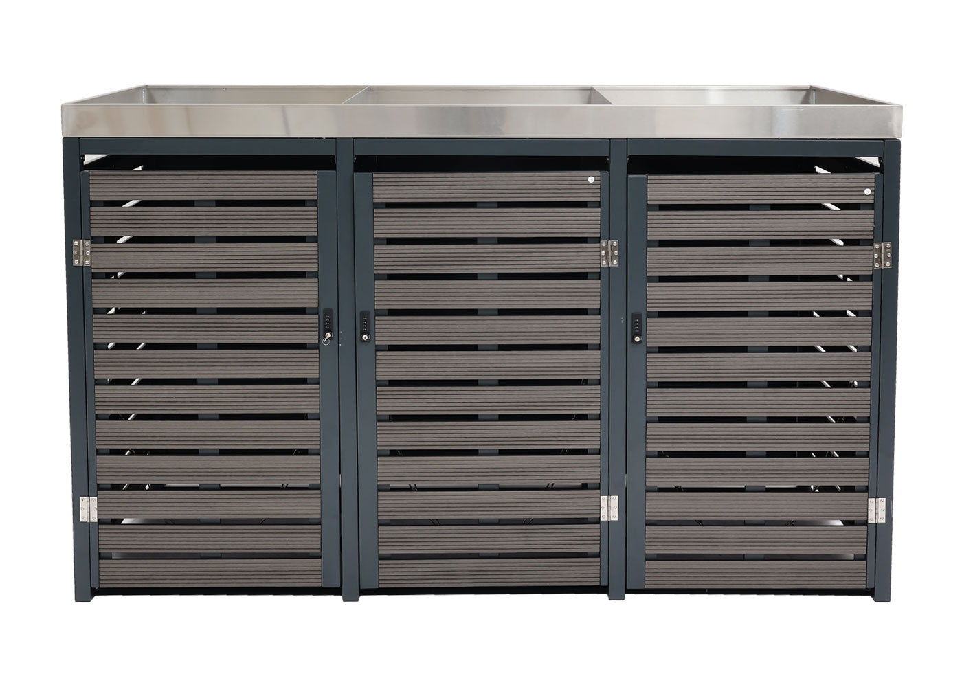 Cosmo Casa - Vuilnisbakbekleding - Met plantenbak - WPC & RVS - Antraciet - 124×200×84 cm