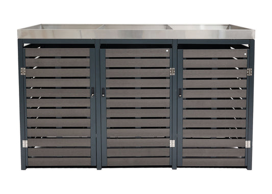 Cosmo Casa - Vuilnisbakbekleding - Met plantenbak - WPC & RVS - Antraciet - 124×200×84 cm