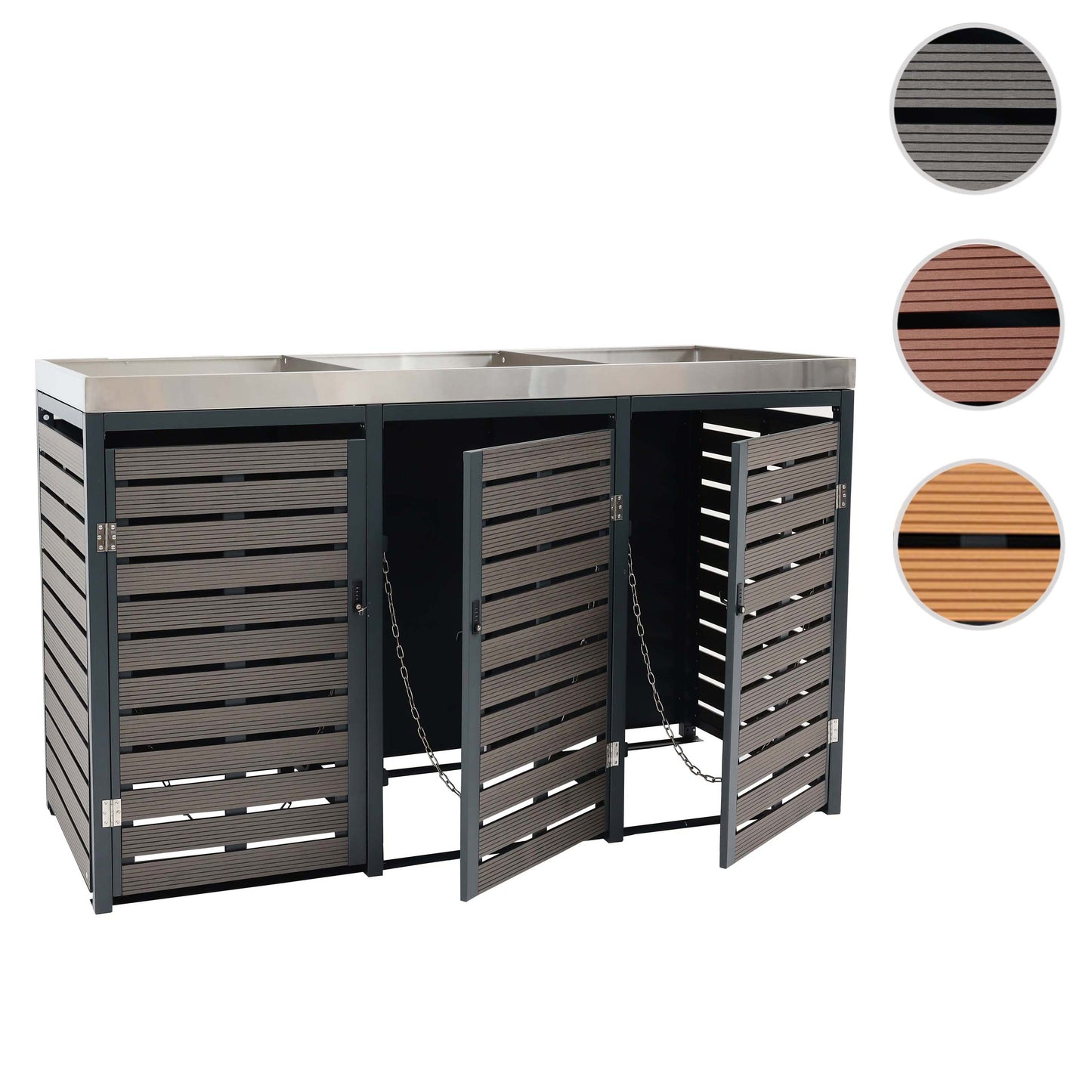 Cosmo Casa - Vuilnisbakbekleding - Met plantenbak - WPC & RVS - Antraciet - 124×200×84 cm