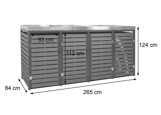 Cosmo Casa - Set van 4 Vuilnisbakbekleding met Plantenbak - WPC & RVS - Antraciet - 124×265×84 cm / 132 kg