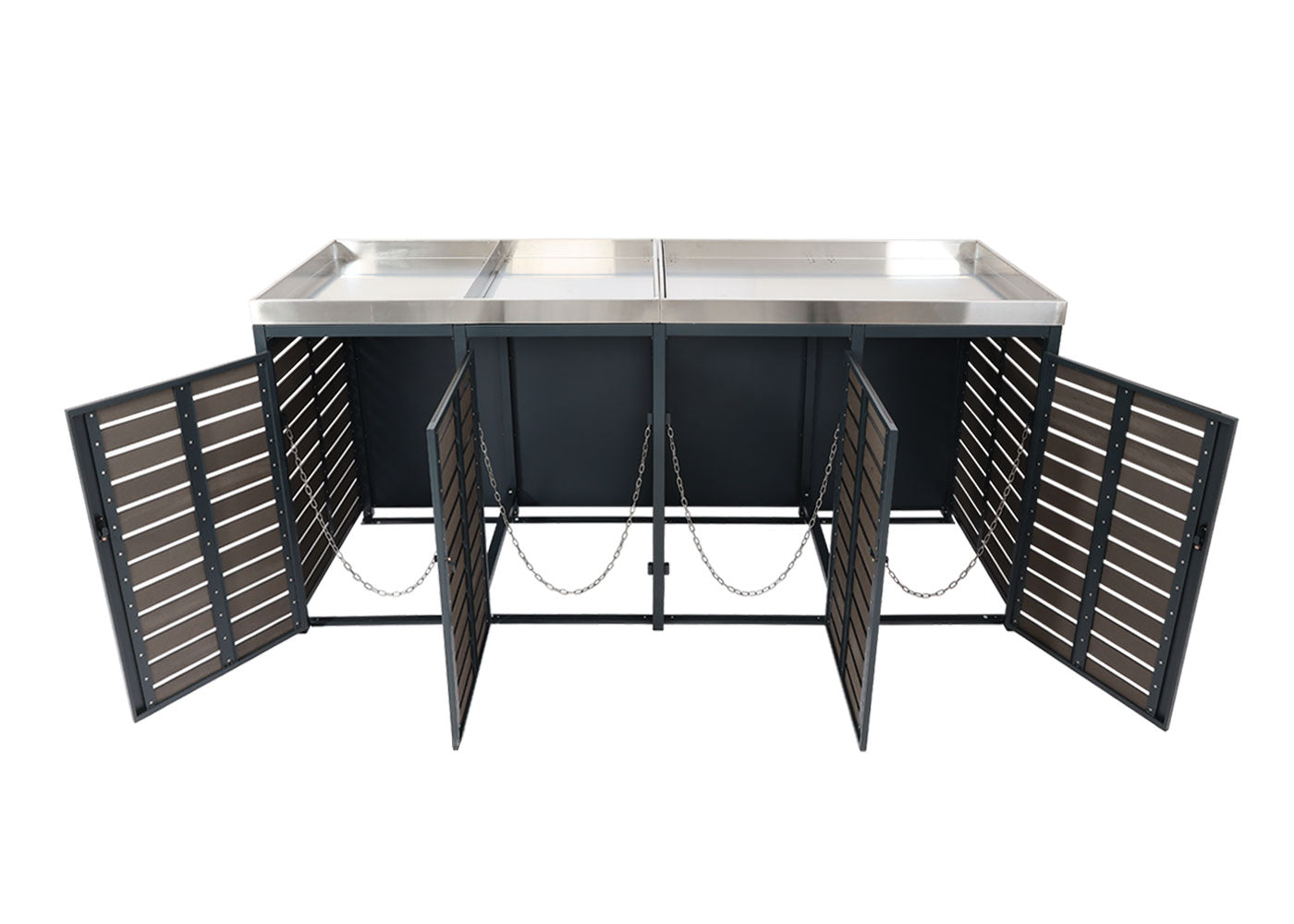 Cosmo Casa - Set van 4 Vuilnisbakbekleding met Plantenbak - WPC & RVS - Antraciet - 124×265×84 cm / 132 kg