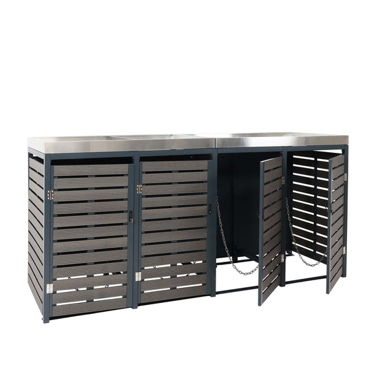 Cosmo Casa - Set van 4 Vuilnisbakbekleding met Plantenbak - WPC & RVS - Antraciet - 124×265×84 cm / 132 kg