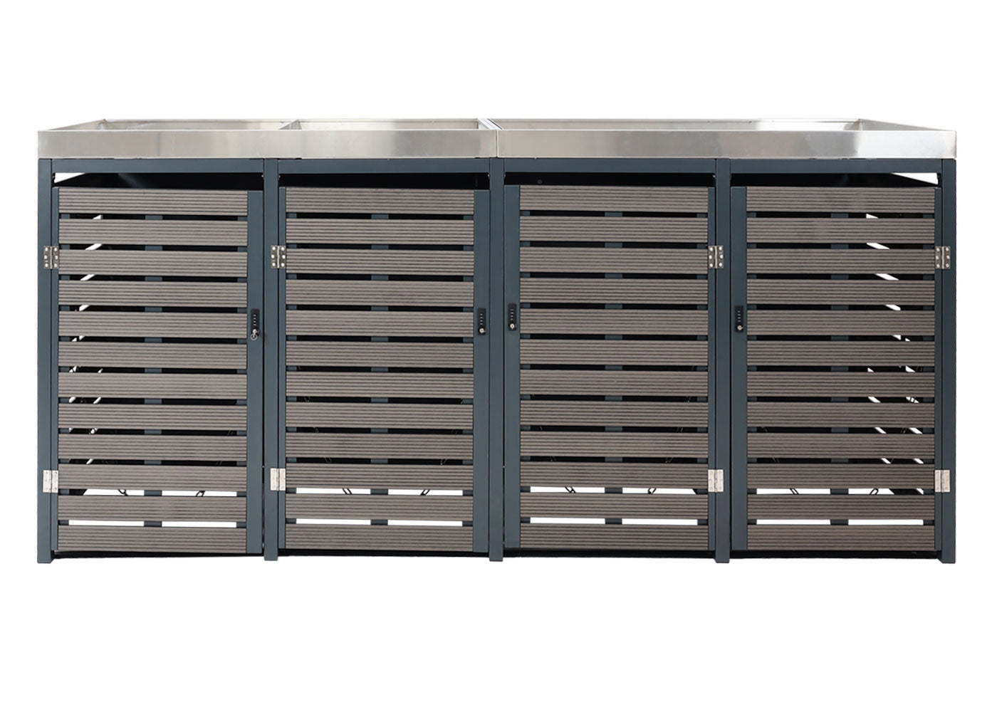 Cosmo Casa - Set van 4 Vuilnisbakbekleding met Plantenbak - WPC & RVS - Antraciet - 124×265×84 cm / 132 kg