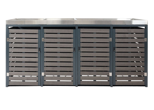 Cosmo Casa - Set van 4 Vuilnisbakbekleding met Plantenbak - WPC & RVS - Antraciet - 124×265×84 cm / 132 kg