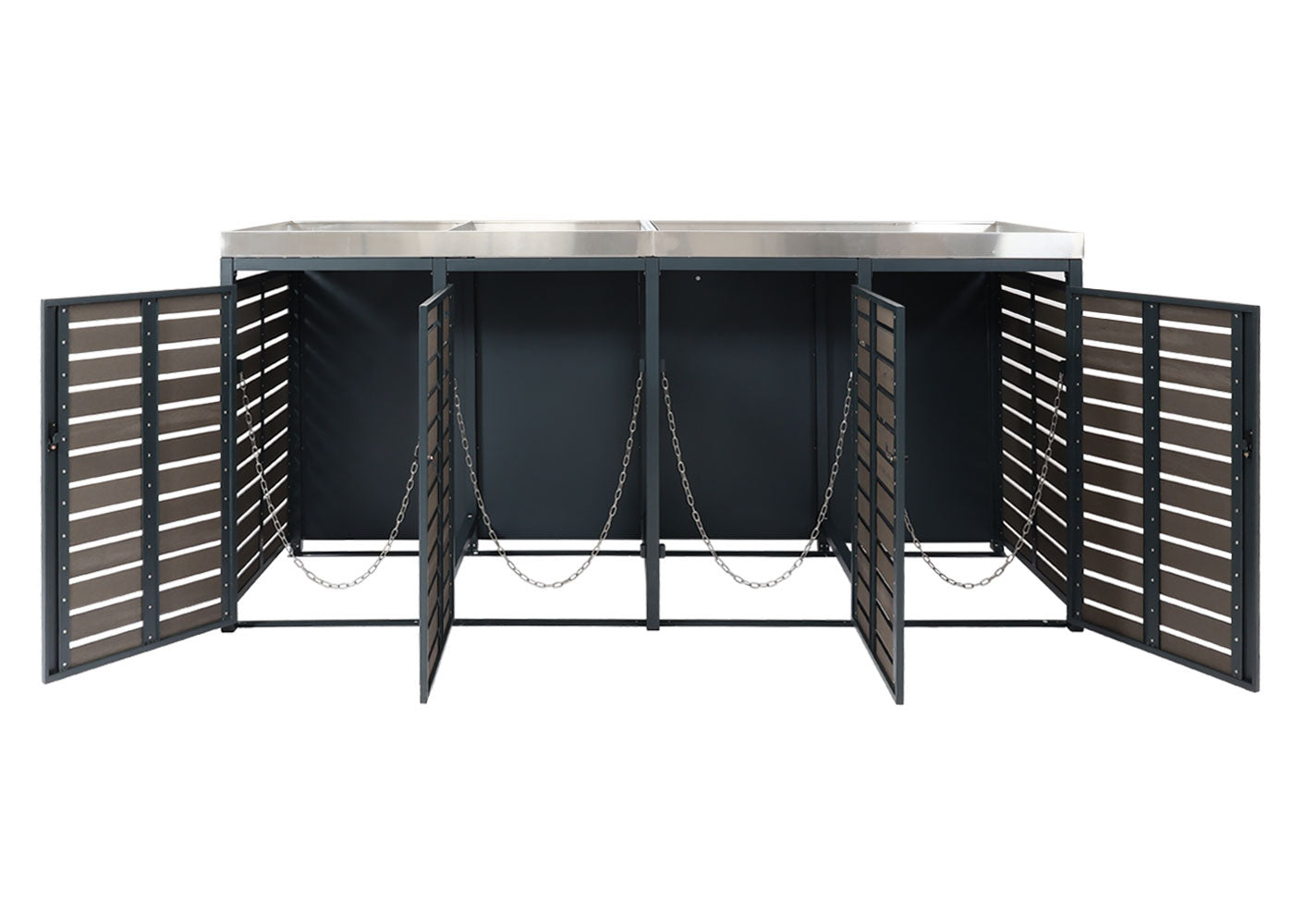 Cosmo Casa - Set van 4 Vuilnisbakbekleding met Plantenbak - WPC & RVS - Antraciet - 124×265×84 cm / 132 kg