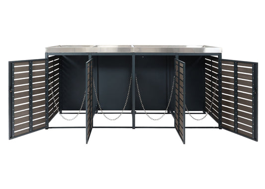 Cosmo Casa - Set van 4 Vuilnisbakbekleding met Plantenbak - WPC & RVS - Antraciet - 124×265×84 cm / 132 kg
