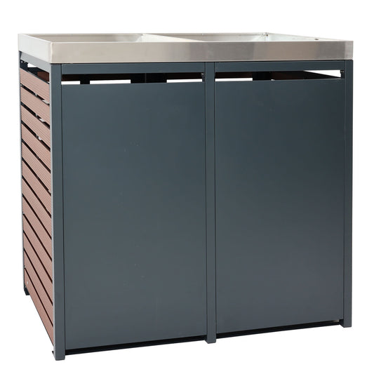 Cosmo Casa - XL Verrijdbare Bakbekleding - Plantenbak op Wielen - WPC & Metaal - Walnoothoutlook - 124×146×102 cm / 90 kg