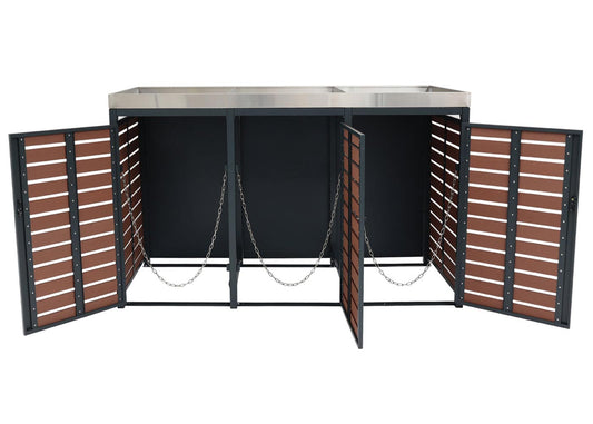 Cosmo Casa - Set van 3 Vuilnisbakbekleding - Plantenbak - WPC & RVS - Walnootlook - 124×200×84 cm