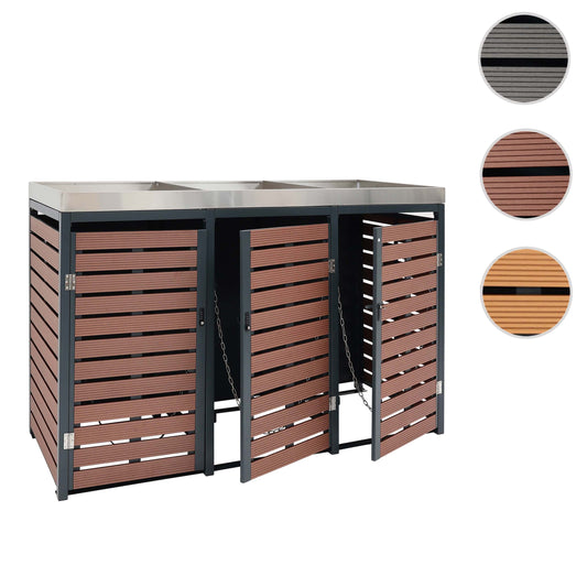 Cosmo Casa - Set van 3 Vuilnisbakbekleding - Plantenbak - WPC & RVS - Walnootlook - 124×200×84 cm