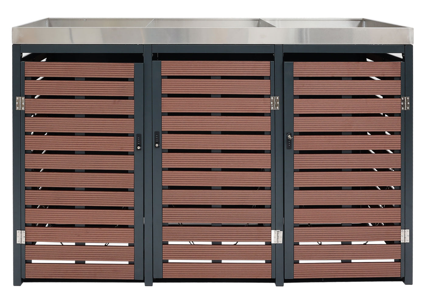 Cosmo Casa - Set van 3 Vuilnisbakbekleding - Plantenbak - WPC & RVS - Walnootlook - 124×200×84 cm