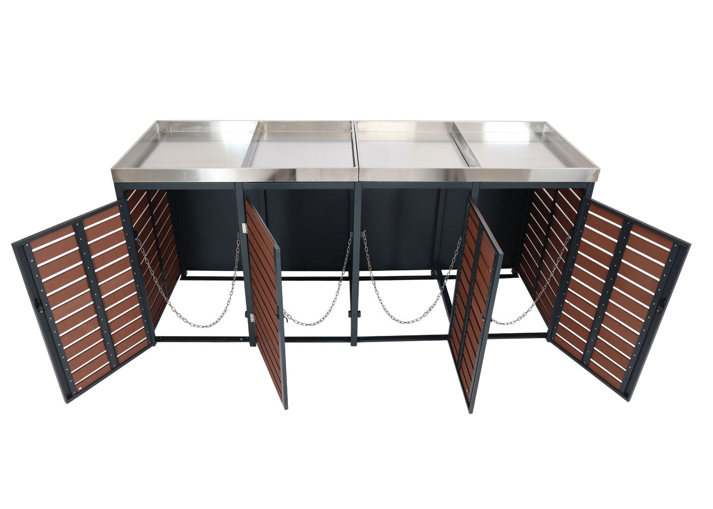 Cosmo Casa - Set van 4 Vuilnisbakbekleding met Plantenbak - WPC & RVS - Walnoothoutlook - 124×265×84 cm / 132 kg