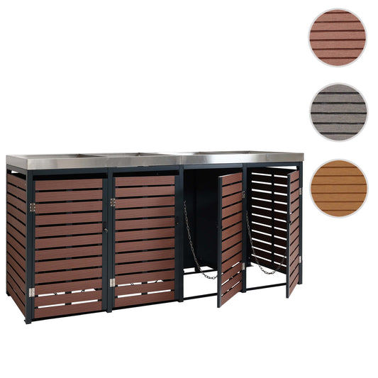 Cosmo Casa - Set van 4 Vuilnisbakbekleding met Plantenbak - WPC & RVS - Walnoothoutlook - 124×265×84 cm / 132 kg
