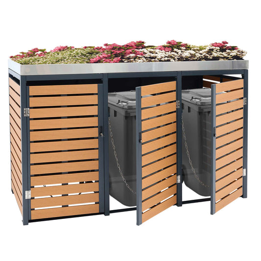 Cosmo Casa - Vuilnisbakbekleding - Met plantenbak - WPC & RVS - Teaklook - 124×200×84 cm