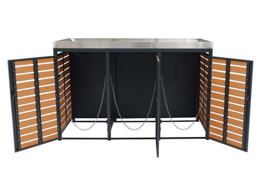 Cosmo Casa - Vuilnisbakbekleding - Met plantenbak - WPC & RVS - Teaklook - 124×200×84 cm