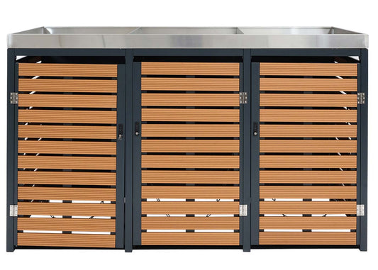 Cosmo Casa - Vuilnisbakbekleding - Met plantenbak - WPC & RVS - Teaklook - 124×200×84 cm