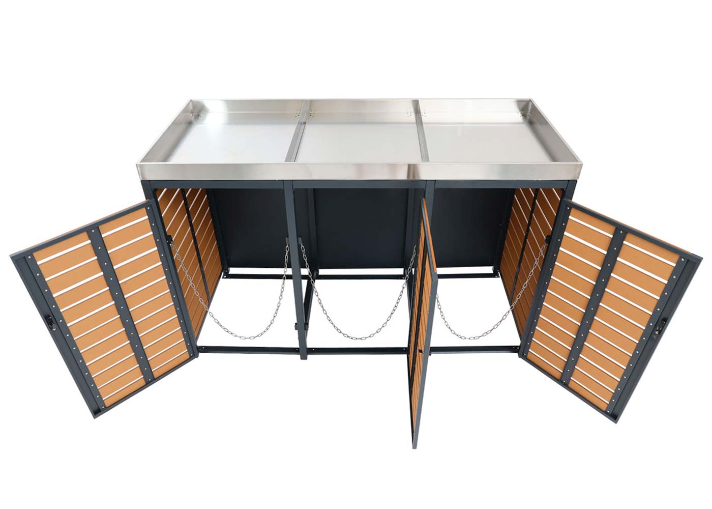 Cosmo Casa - Vuilnisbakbekleding - Met plantenbak - WPC & RVS - Teaklook - 124×200×84 cm