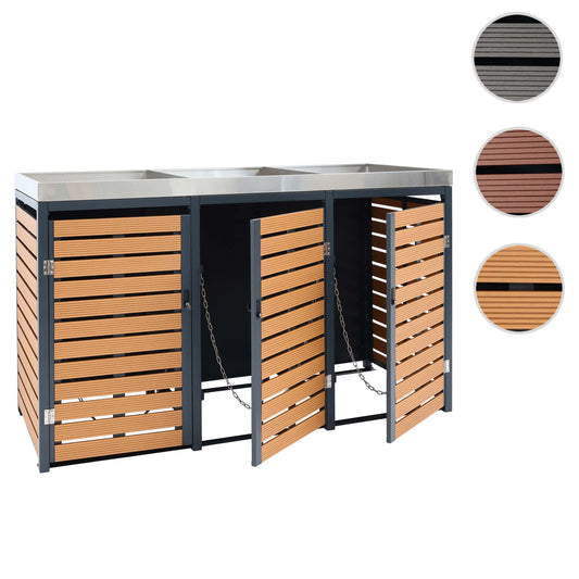 Cosmo Casa - Vuilnisbakbekleding - Met plantenbak - WPC & RVS - Teaklook - 124×200×84 cm
