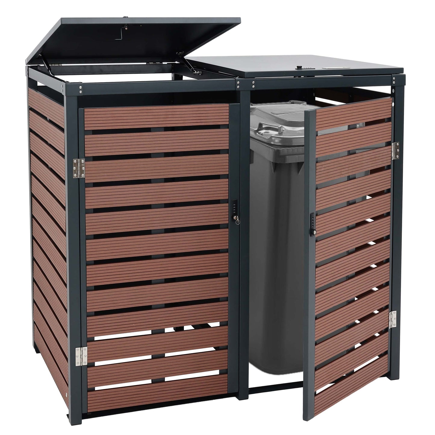 Cosmo Casa - Set van 2 Vuilnisbakbekleding - Deksel - WPC & Metaal - Walnootlook - 119×134×84 cm