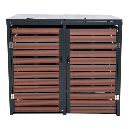 Cosmo Casa - Set van 2 Vuilnisbakbekleding - Deksel - WPC & Metaal - Walnootlook - 119×134×84 cm