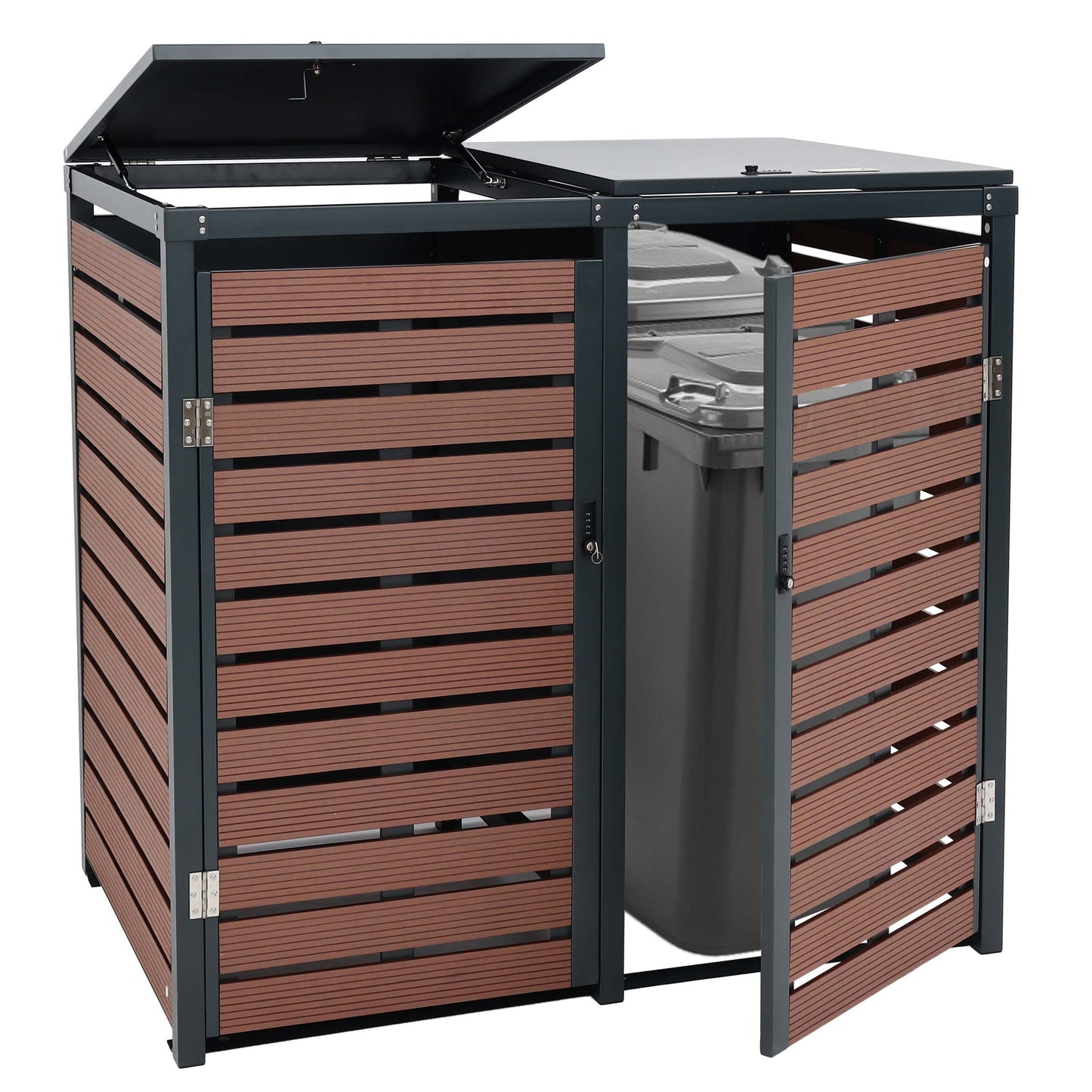 Cosmo Casa - XL Afvalcontainerbekleding - Containerbak - WPC & Metaal - Walnoothoutlook - 119×140×102 cm / 86 kg