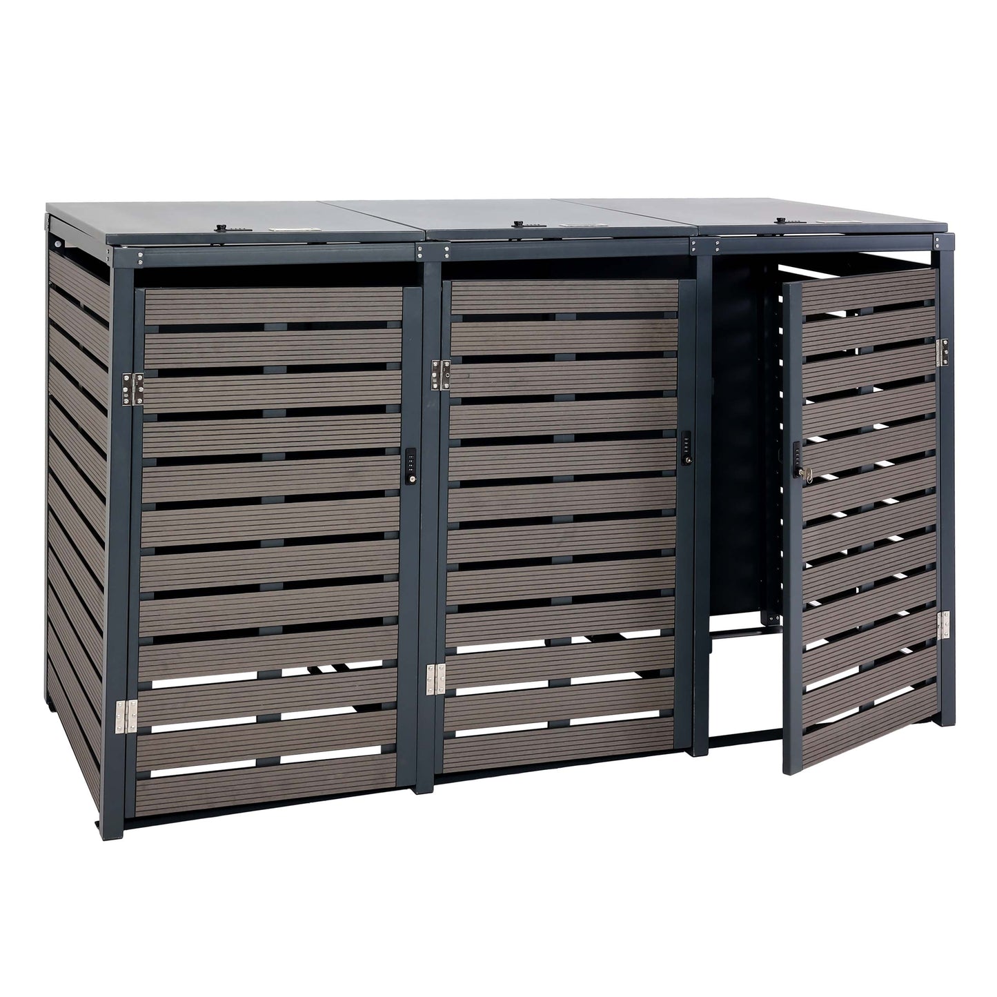 Cosmo Casa - Set van 3 Vuilnisbakbekleding met Deksel - WPC & Metaal - Antraciet - 119×205×84 cm / 109 kg