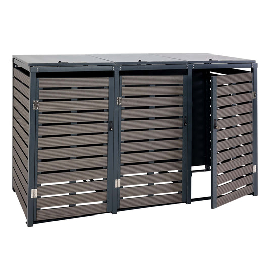 Cosmo Casa - Set van 3 Vuilnisbakbekleding met Deksel - WPC & Metaal - Antraciet - 119×205×84 cm / 109 kg