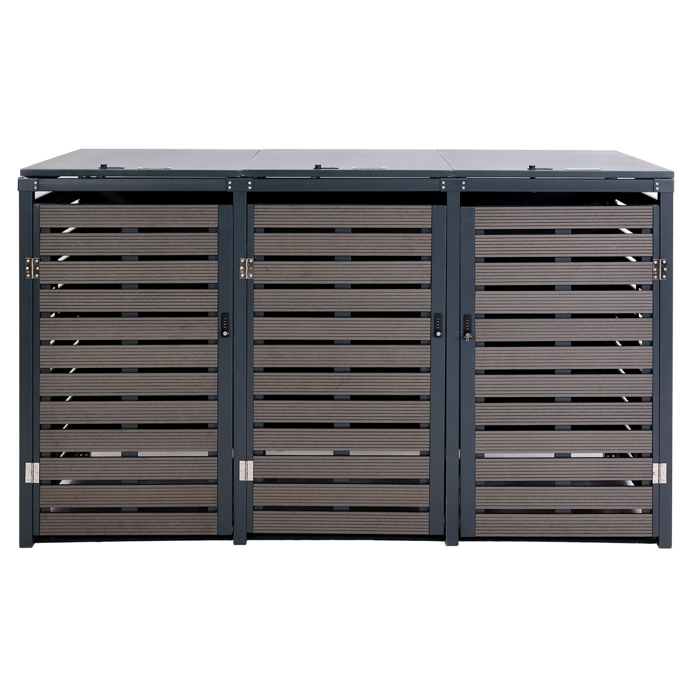 Cosmo Casa - Set van 3 Vuilnisbakbekleding met Deksel - WPC & Metaal - Antraciet - 119×205×84 cm / 109 kg